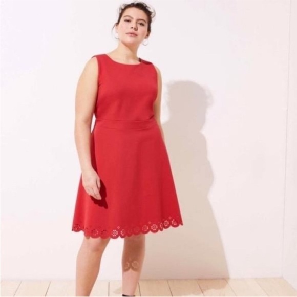 NWT Ann Taylor LOFT Dress Pink Eyelet Lace Sleeveless Flare Modest Floral Ponte - Picture 1 of 11